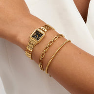 Black Essence Watch & Chain Bracelet Set (Gold)