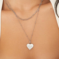 Custom Calendar & Fingerprint Heart Necklace (Silver)
