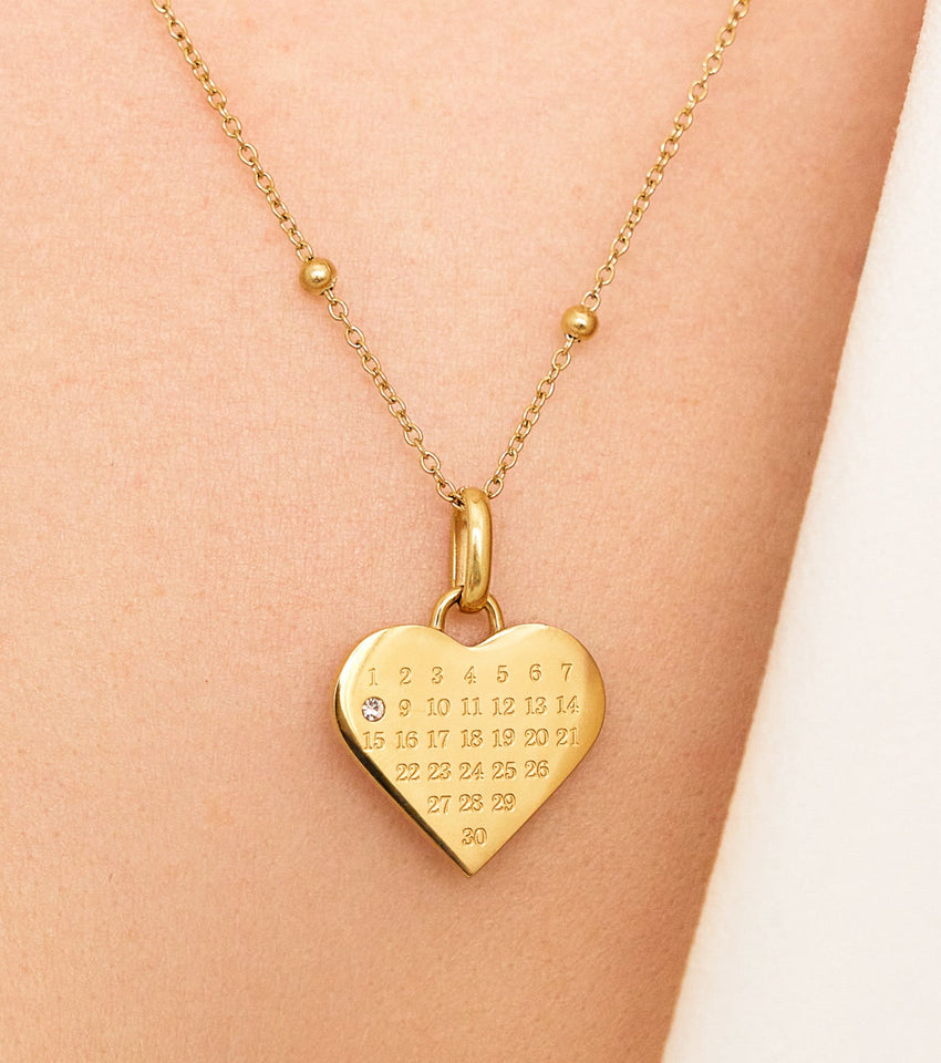 Custom Heart Calendar Necklace (Gold)