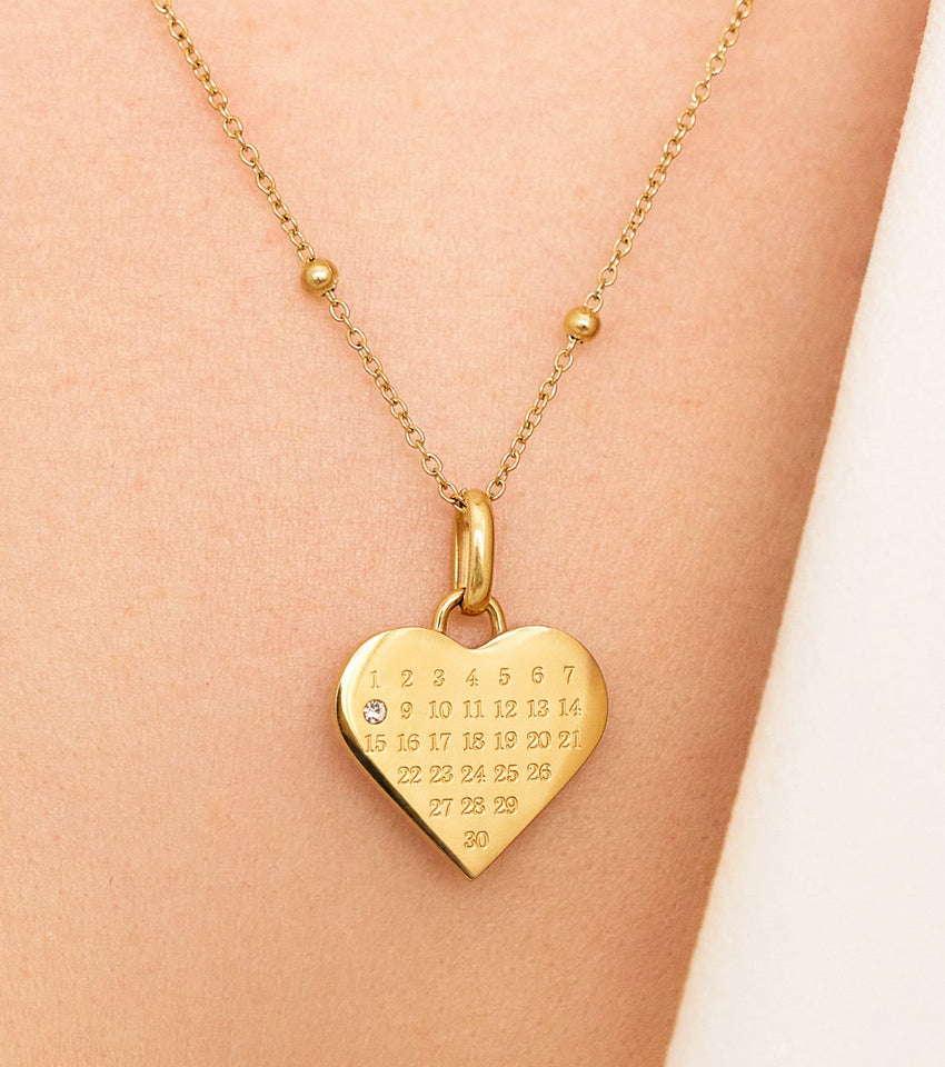 Custom Heart Calendar Necklace (Gold) custom-heart-calendar-necklace-gold