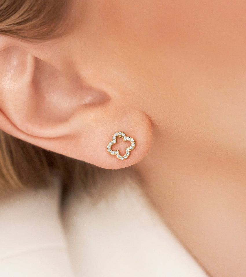 Crystal Clover Studs (Gold)