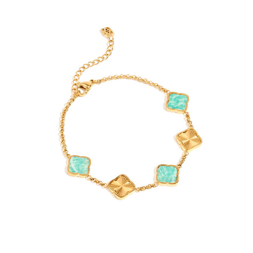 Amazonite & Fluted Clover Bracelet (Gold)