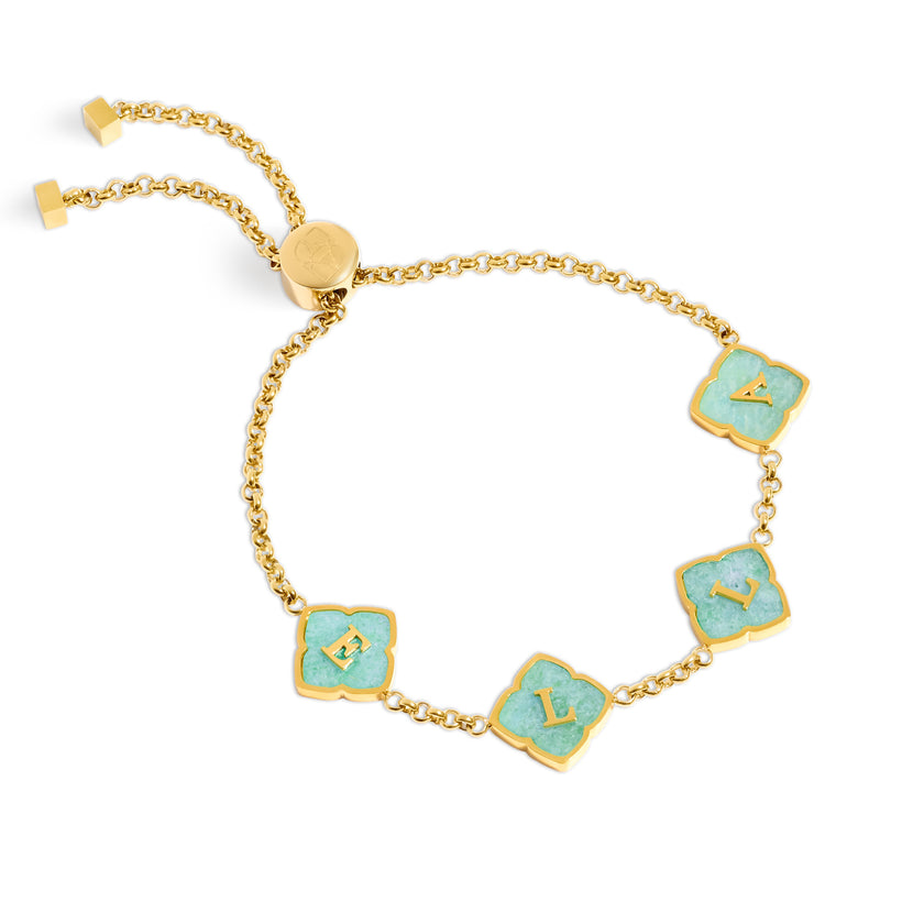 Amazonite Clover Custom Name Bracelet (Gold)