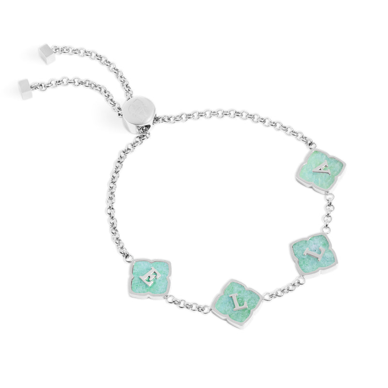 Amazonite Clover Custom Name Bracelet (Silver)