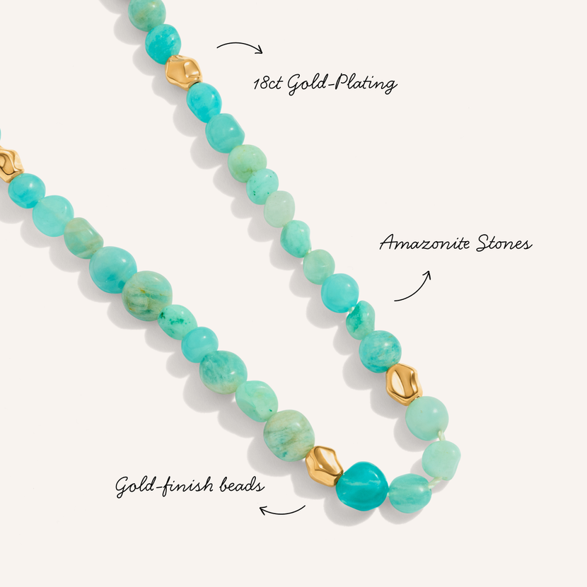 Amazonite & Gold Beaded Necklace (Gold)
