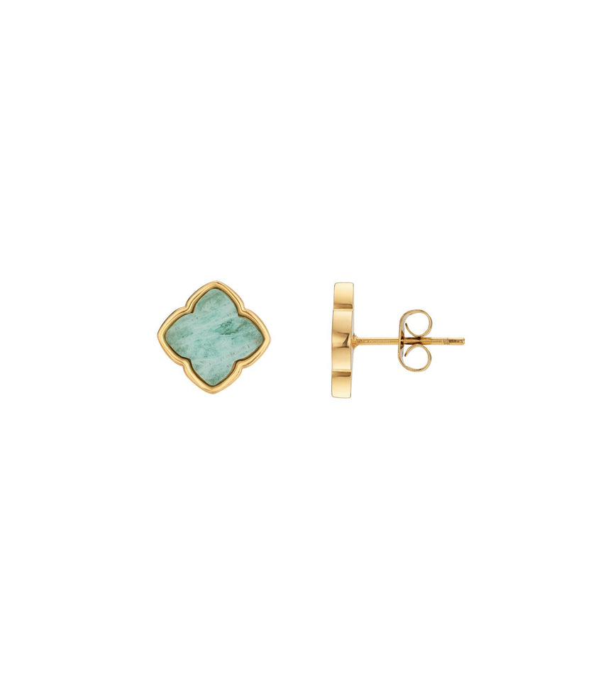Amazonite Clover Stud Earrings (Gold)