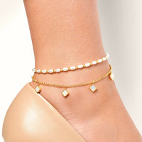 Mini Pearl Clover Anklet (Gold)