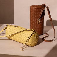 Woven Leather Barrel Bag (Butter Yellow)
