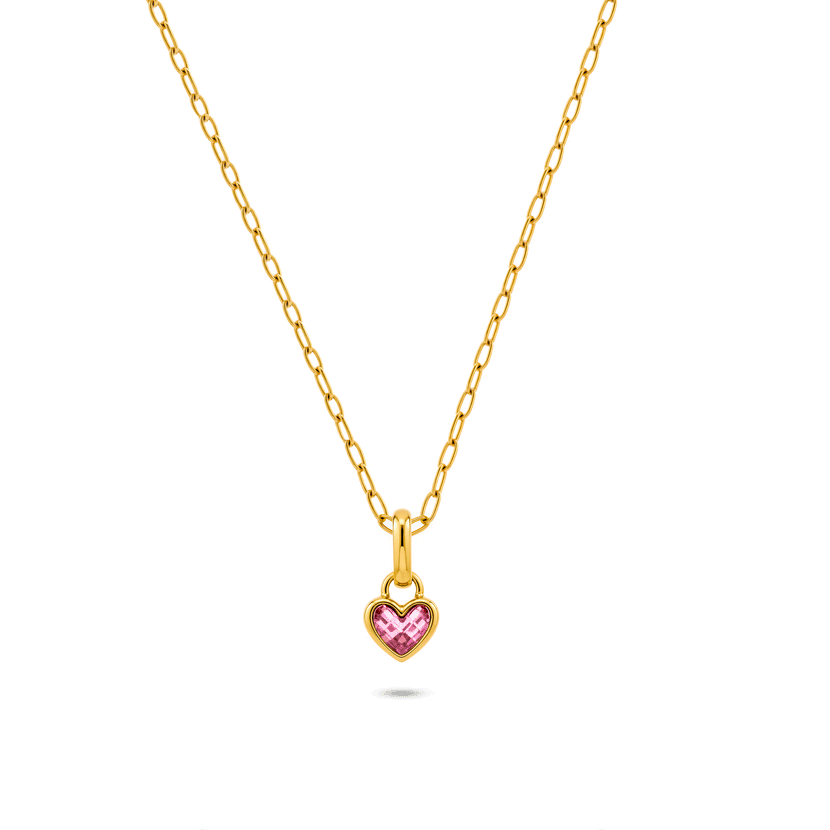 Mini Birthstone Heart Pendant Necklace (Gold)