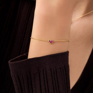 Mini Heart Birthstone & Initial Bracelet Set (Gold)
