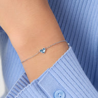 Mini Heart Birthstone & Initial Bracelet Set (Silver)