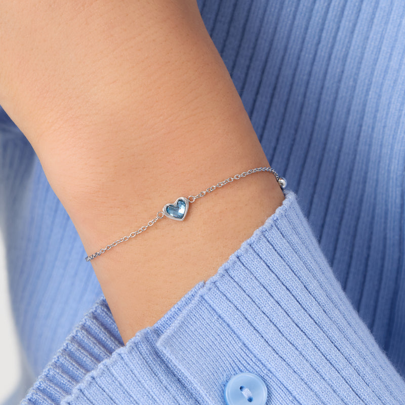 Mini Heart Birthstone & Initial Bracelet Set (Silver)