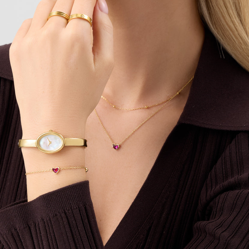 Mini Heart Birthstone Necklace (Gold)