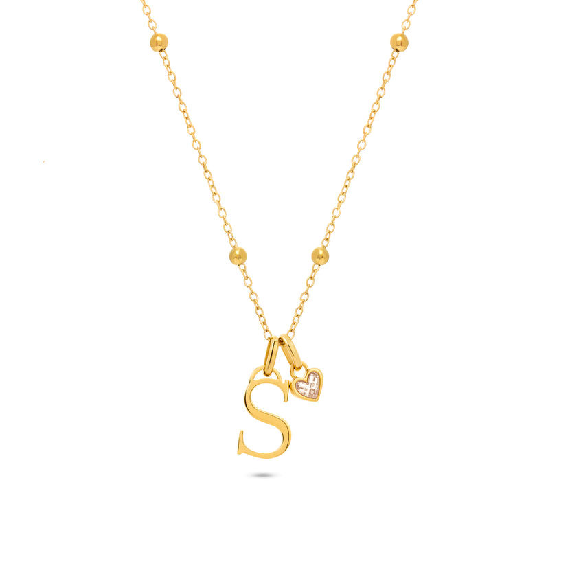 Initial & Birthstone Molten Heart Necklace (Gold)