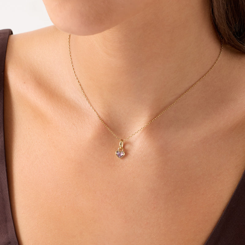 Mini Birthstone Heart Pendant Necklace (Gold)