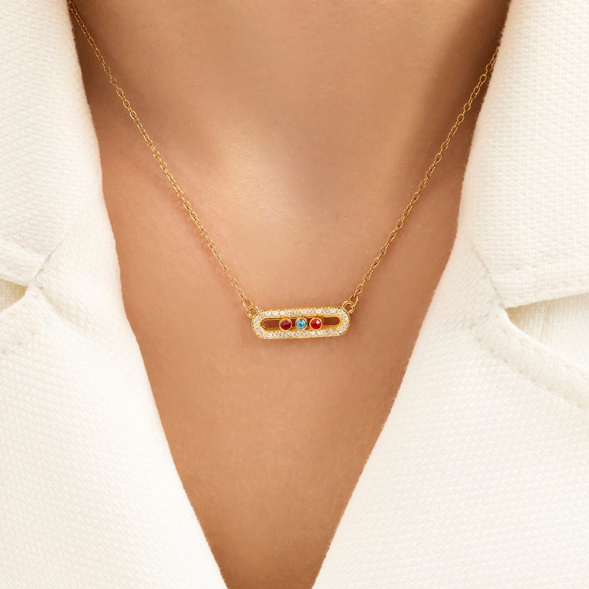 Birthstone Kinetic Pavé Necklace (Gold)