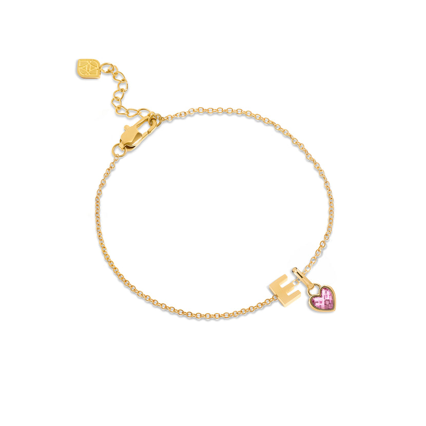 Made Mine Mini Initial & Heart Birthstone Bracelet (Gold)
