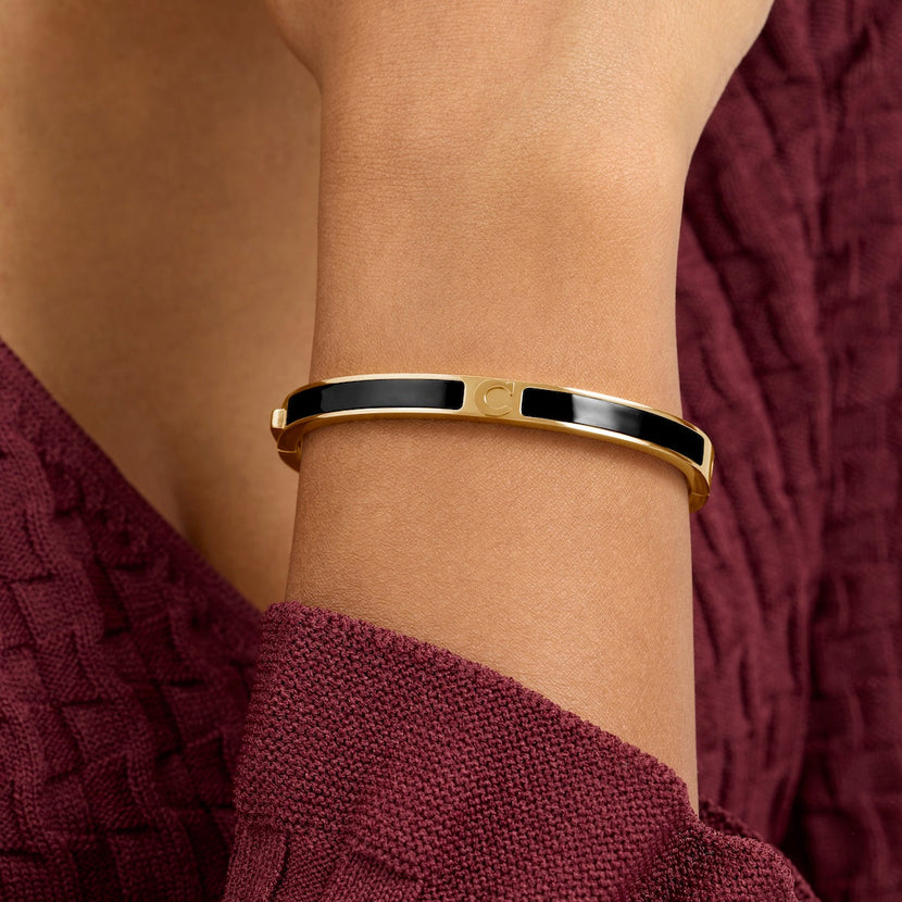 Mini Icon Black Initial Bangle (Gold)