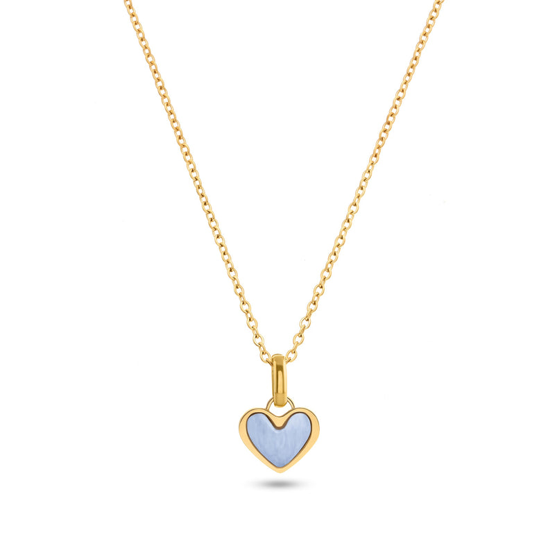 Light Blue Lace Agate Heart Necklace (Gold)