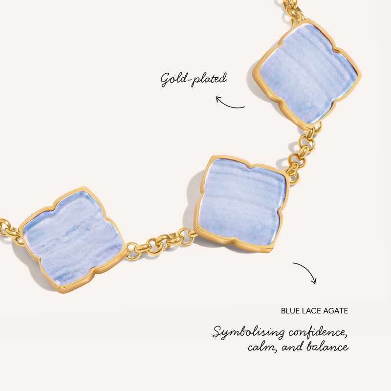 Blue Lace Agate Clover Bracelet (Gold)