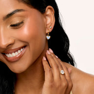 Light Blue Lace Agate Heart Huggie Earrings Set (Gold)