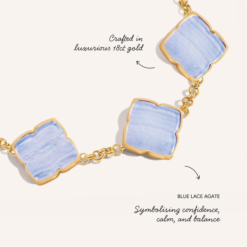 Blue Lace Agate Clover Bracelet (Gold)