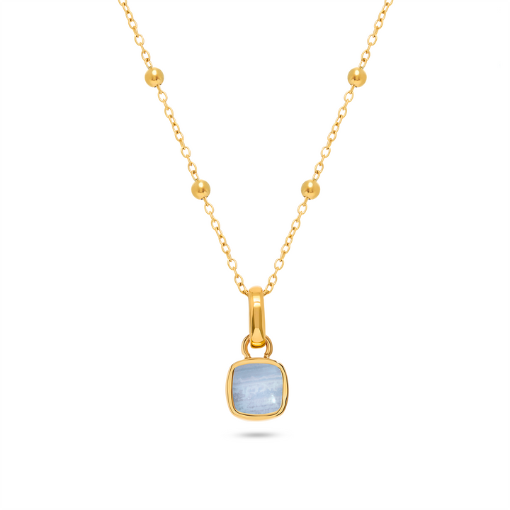 Blue Lace Agate Cushion Necklace (Gold)