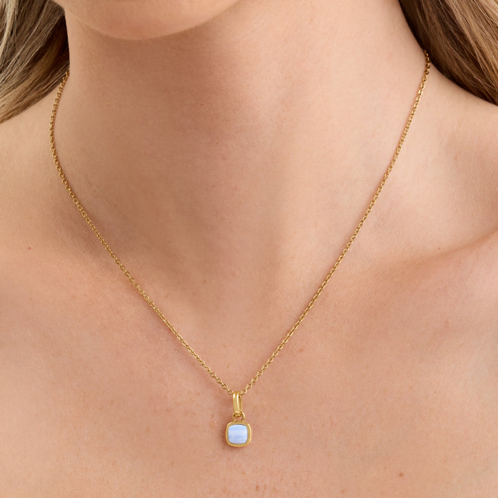 Blue Lace Agate Cushion Necklace (Gold)