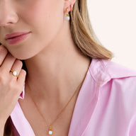 Blue Lace Agate Cushion Necklace & Earrings Set (Gold)