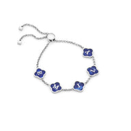 Blue Lace Agate Clover Custom Name Bracelet (Silver)