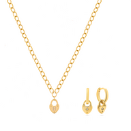 Love Locks Necklace & Earring Set (Gold)