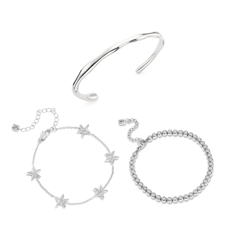 Ocean Charms Starfish Bracelet Set (Silver)
