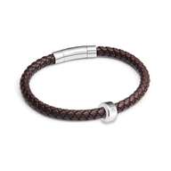 Men's Brown Bonded Leather Engravable Bracelet (Silver)