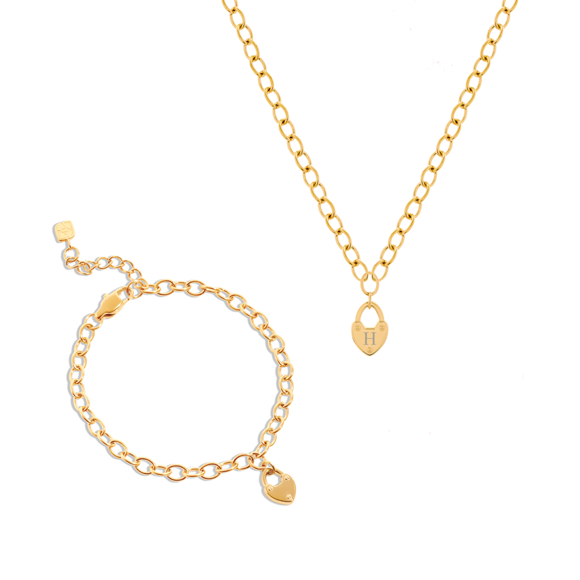 Love Locks Necklace & Bracelet Set (Gold)