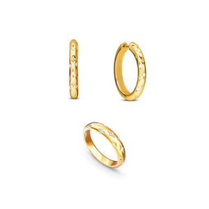 Moon and Back Hoop Earrings & Ring Set (Gold)
