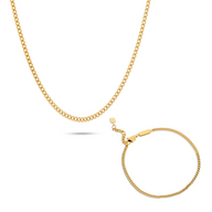 Men's Fine Curb Chain Necklace & Bracelet Set (Gold)