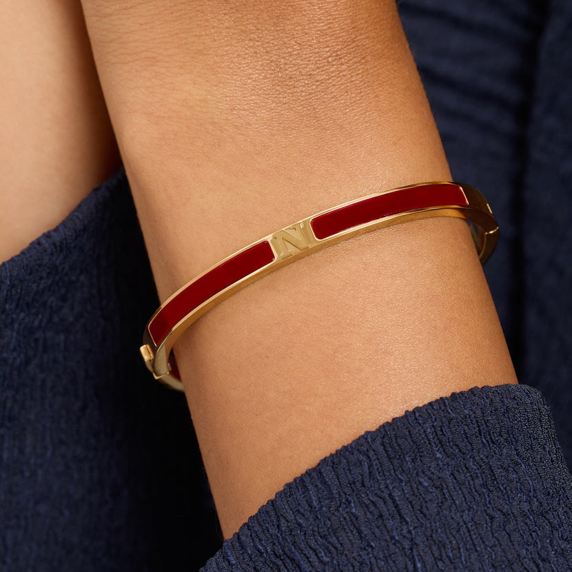 Mini Icon Burgundy Initial Bangle (Gold)
