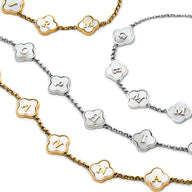 Pearl Clover Custom Name Necklace (Gold)