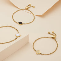 Black Enamel Clover Bracelet (Gold)