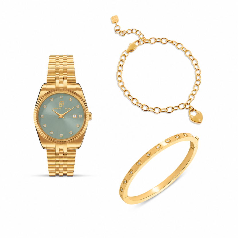 Sage Green Belgravia Watch & Styling Set (Gold)
