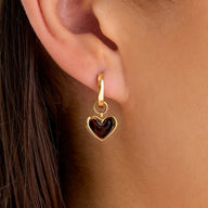 Chocolate Brown Heart Huggie Earrings & Studs Set (Gold)
