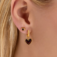 Chocolate Brown Heart Huggie Earrings & Studs Set (Gold)