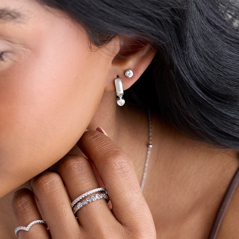 Chunky Heart Huggie Hoop Earrings (Silver)