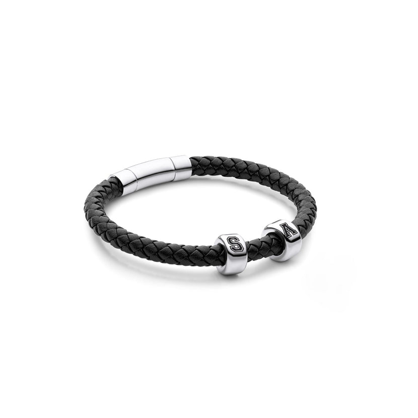 Men's Black Bonded Leather Bracelet (Silver)