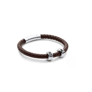 Men's Brown Bonded Leather Bracelet (Silver)