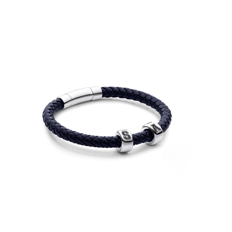 Men's Navy Bonded Leather Bracelet (Silver)