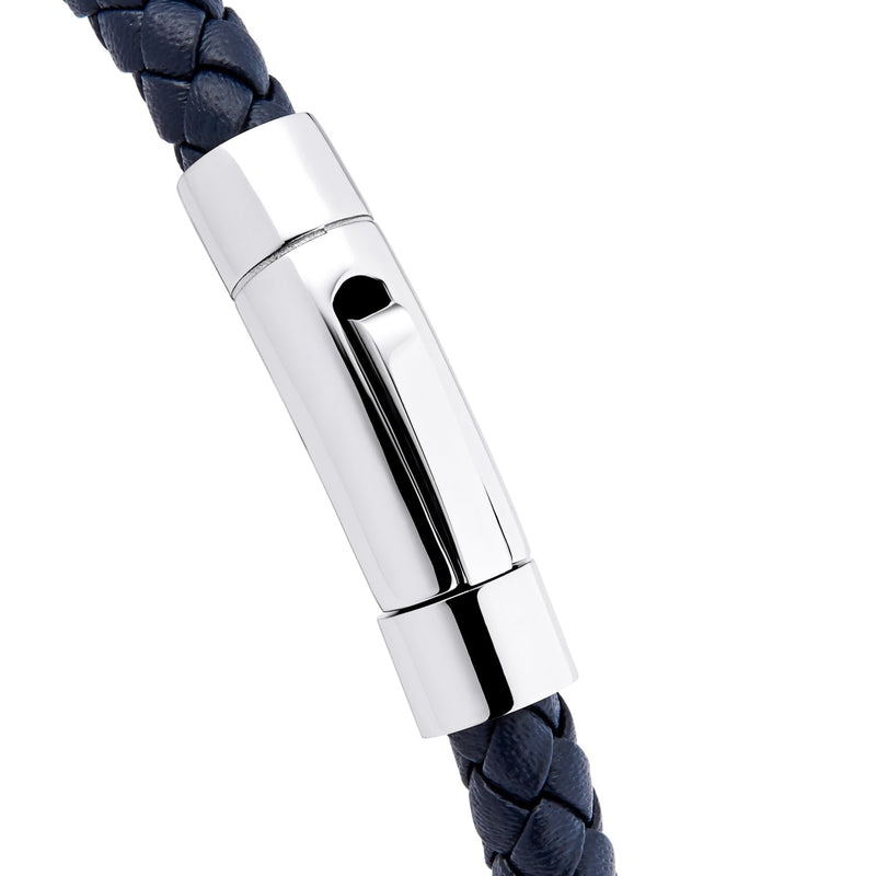 Men's Navy Bonded Leather Bracelet (Silver)