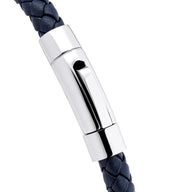 Men's Navy Bonded Leather Engravable Bracelet (Silver)