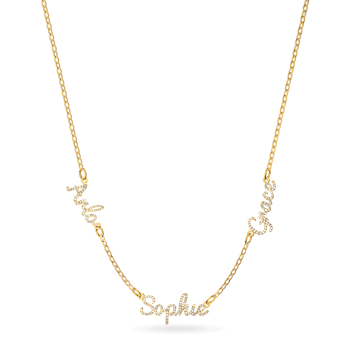 Multi Crystal Cursive Name Necklace Gold Abbott Lyon Multi crystal cursive name necklace gold abbott lyon