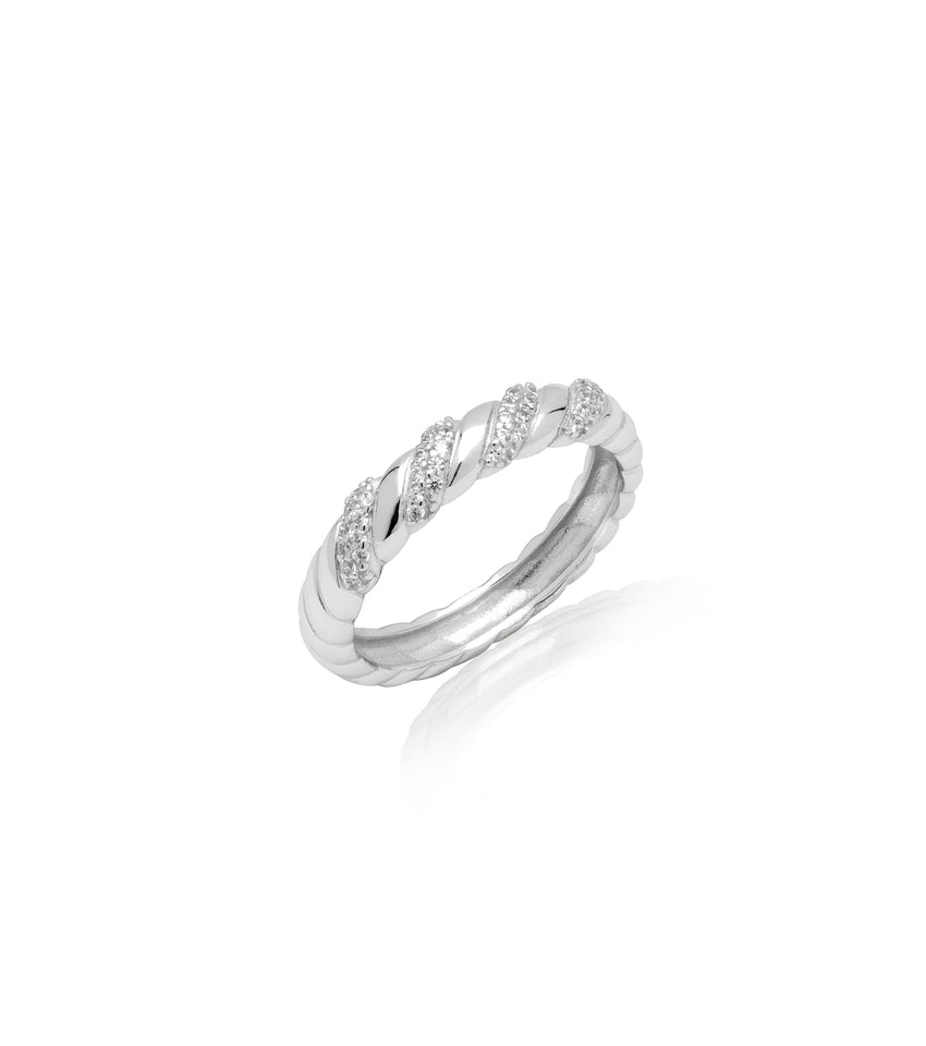 Sterling Silver Crystal Twisted Ring (Silver)